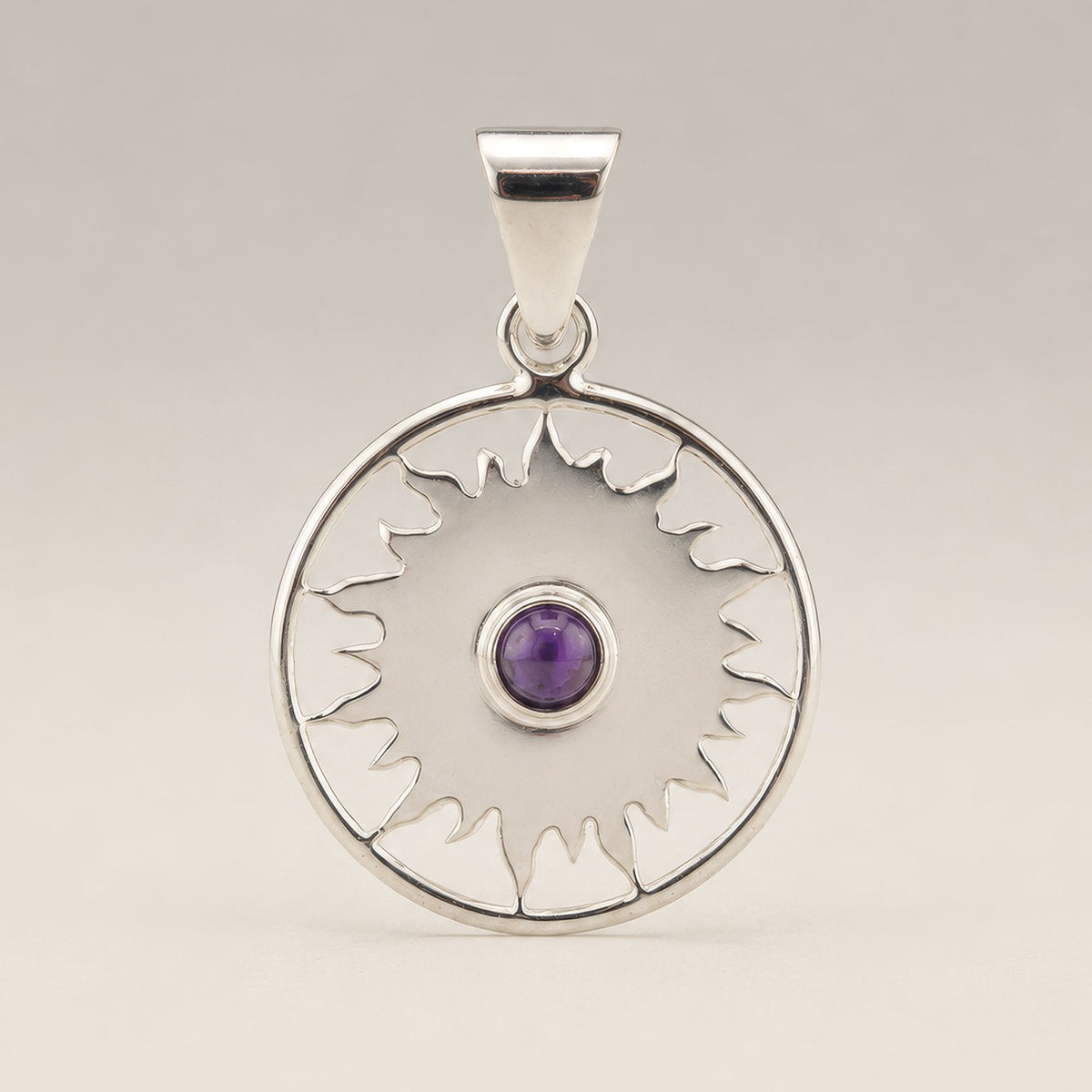 Sun Worship Amethyst Pendant Necklace Silver Plated Cord – view 4
