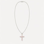 Rose Quartz Crucifix Pendant Necklace on Silver Plated Chain