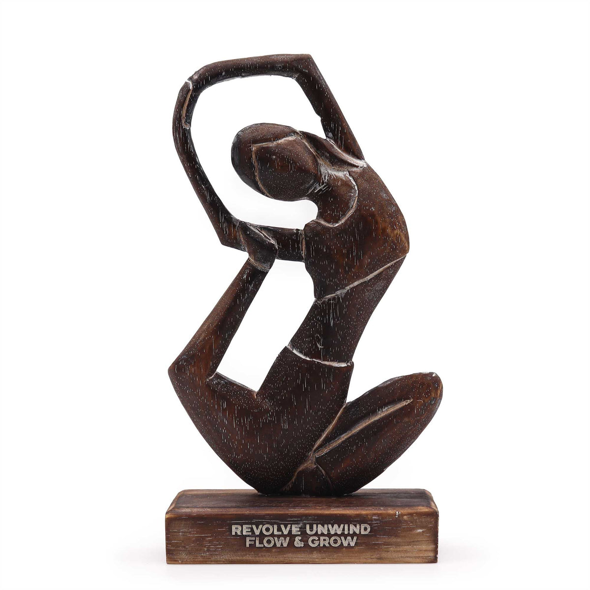 Wooden Yoga Lady Statue - Revolved Pose, Antique Finish