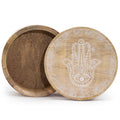 Mango Wood Round Box, Hamsa Whitewash