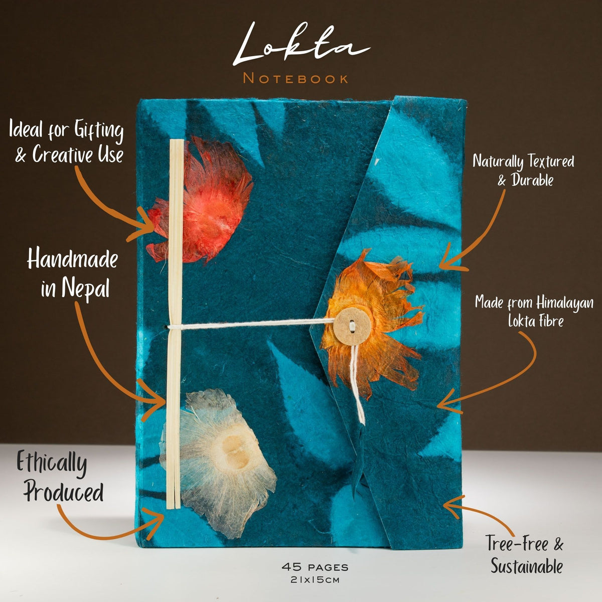 Lokta Bold Floral Notebook – Large – Midnight Blue – view 2