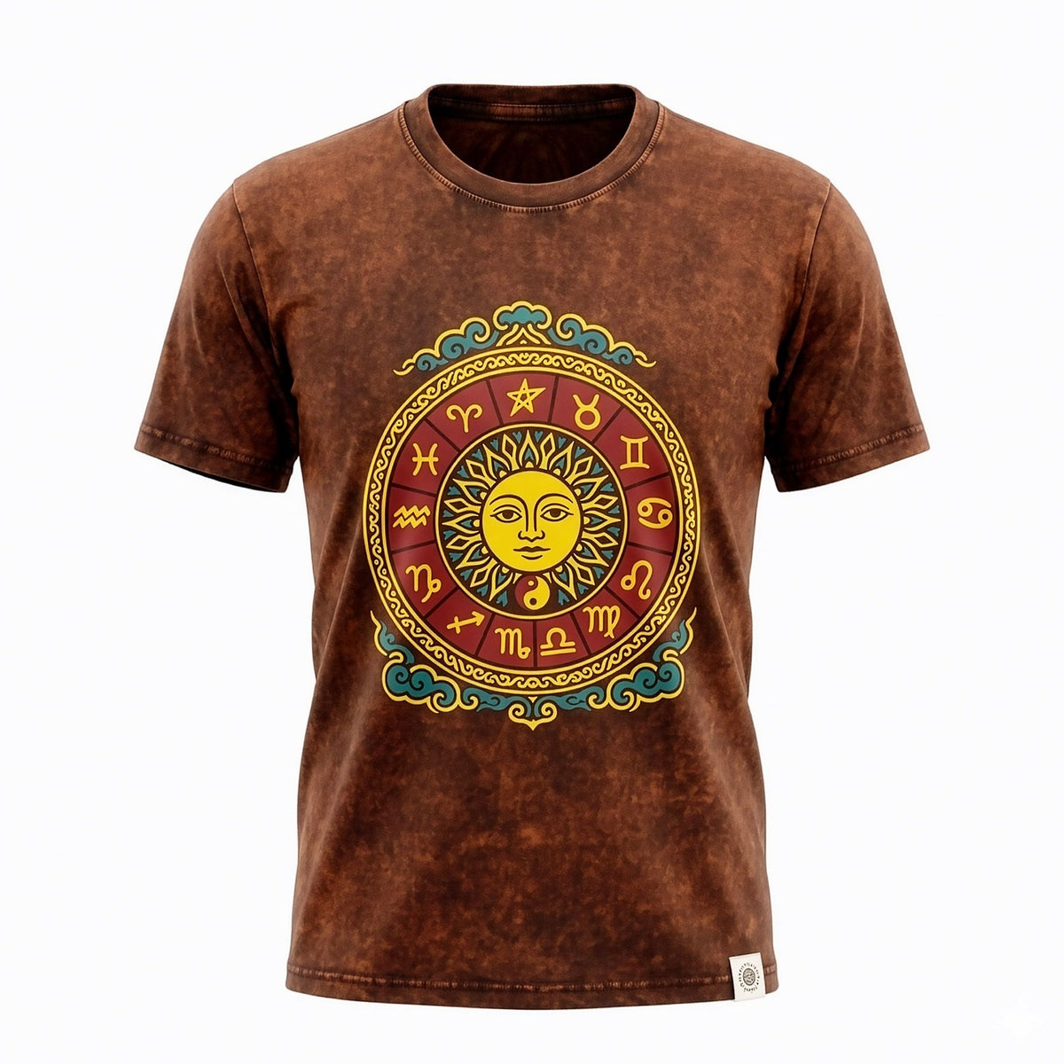 Nomad Sari Stonewashed T-Shirt - Sun & Zodiac - Brown - Medium – view 7