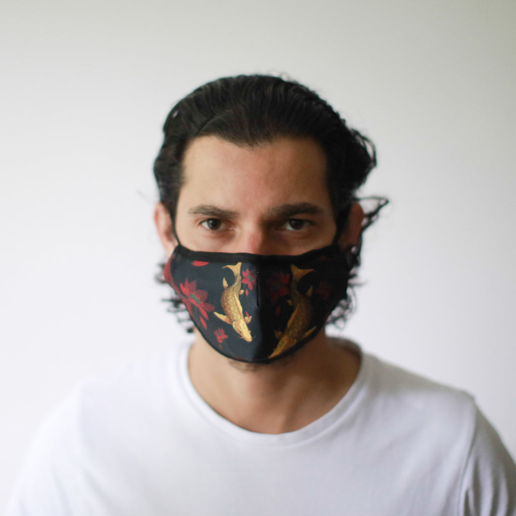 Reusable Fashion Face Covering - Golden Fish Print – view 3