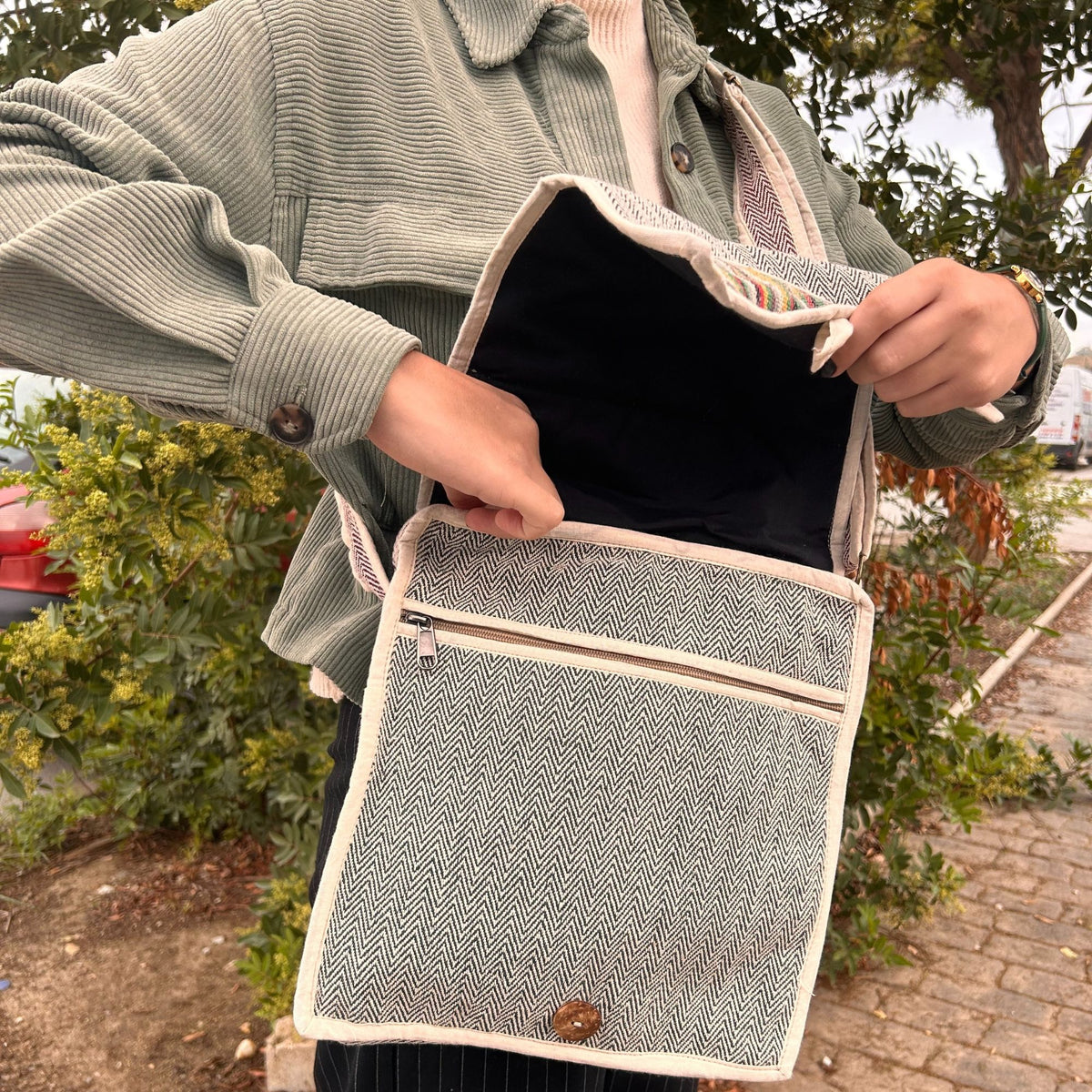 Hemp Laptop Messenger Bag - Curves – view 6