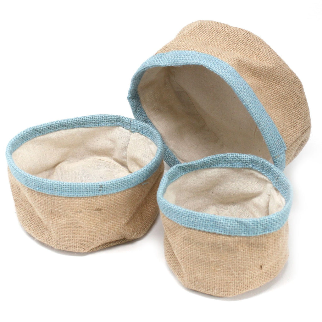 Set of 3 Natural Jute Baskets - Teal – view 3