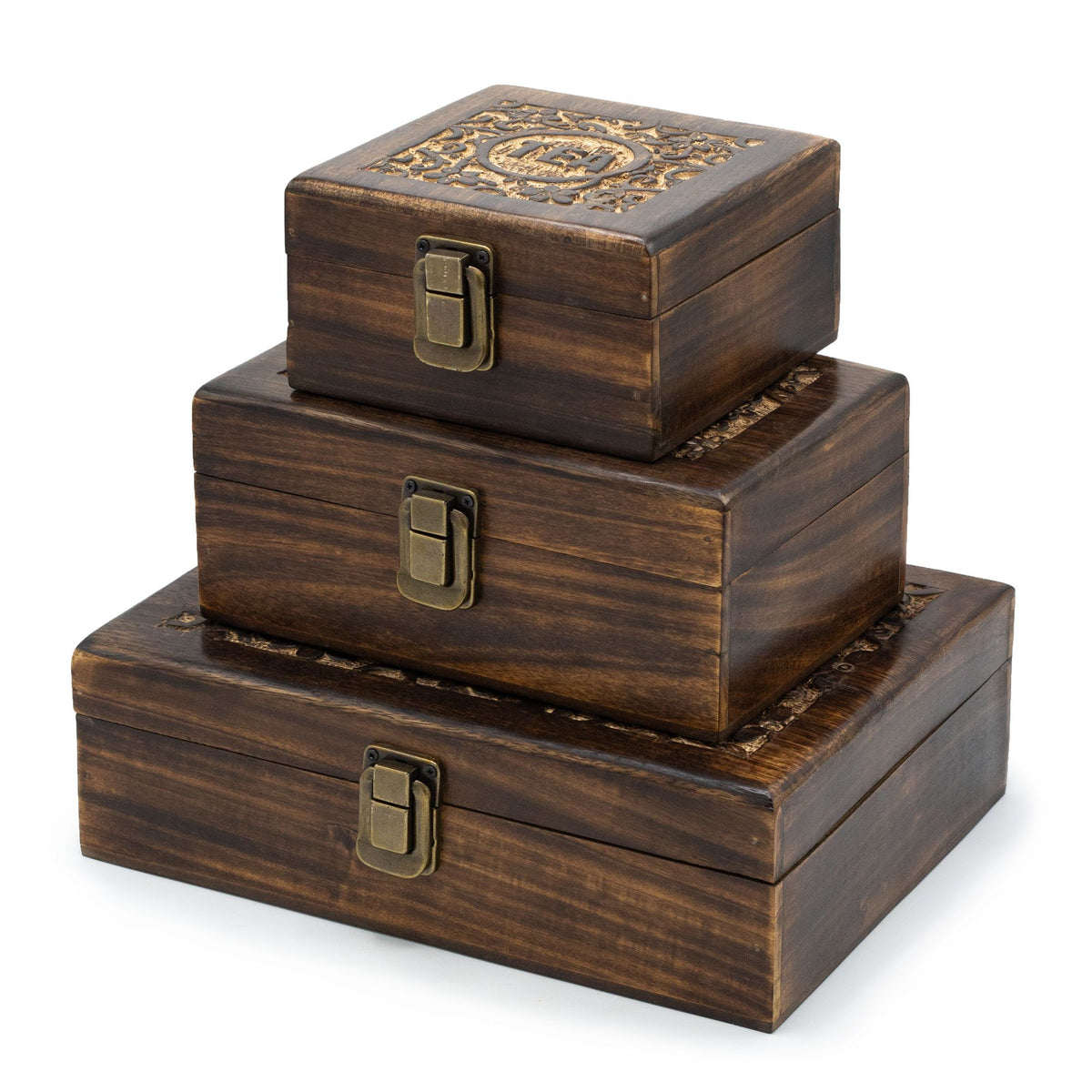 Mango Wood Carved Tea Box - 4 Compartments - 15x15x8cm – view 4