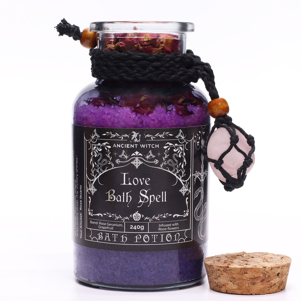 Ancient Witch Bath Spell Potion & Rose Quartz Crystal Amulet - Love – view 6