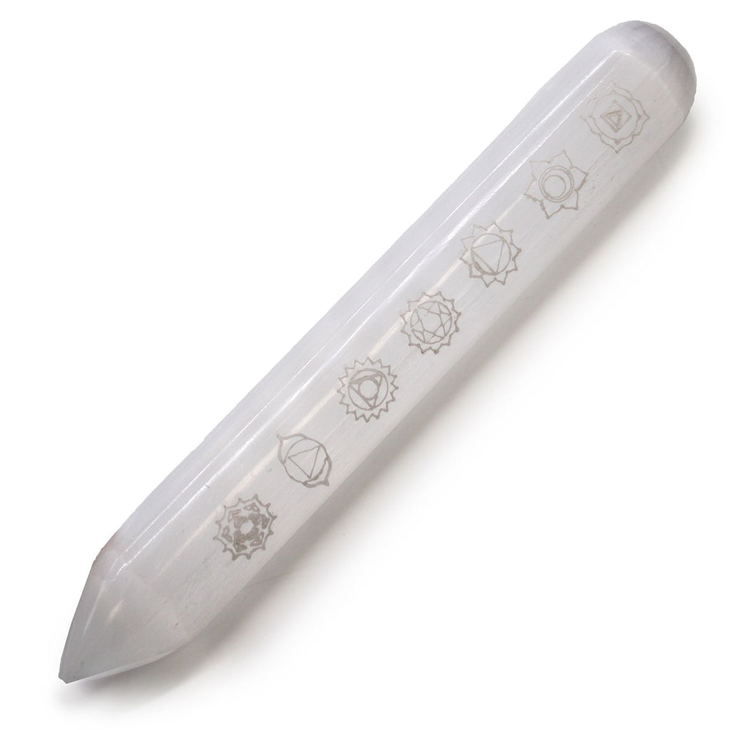 Selenite Wand 14-16 cm - Seven Chakra, Pointed One End – view 3