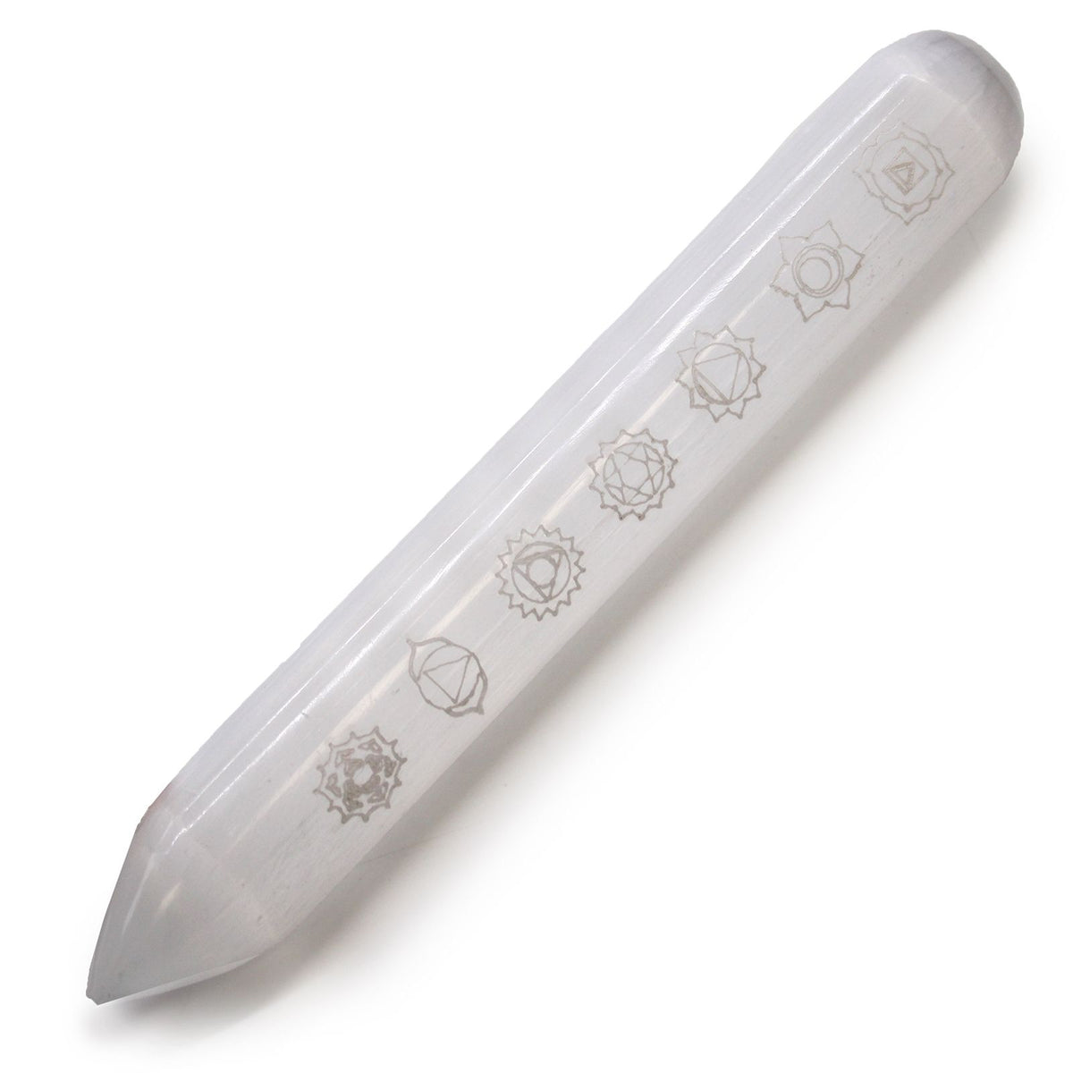 Selenite Wand 14-16 cm - Seven Chakra, Pointed One End – view 3