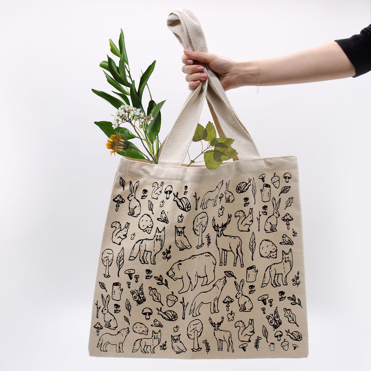 Big Cotton Shopping Bag 38x42cm Forest Life Print – view 6
