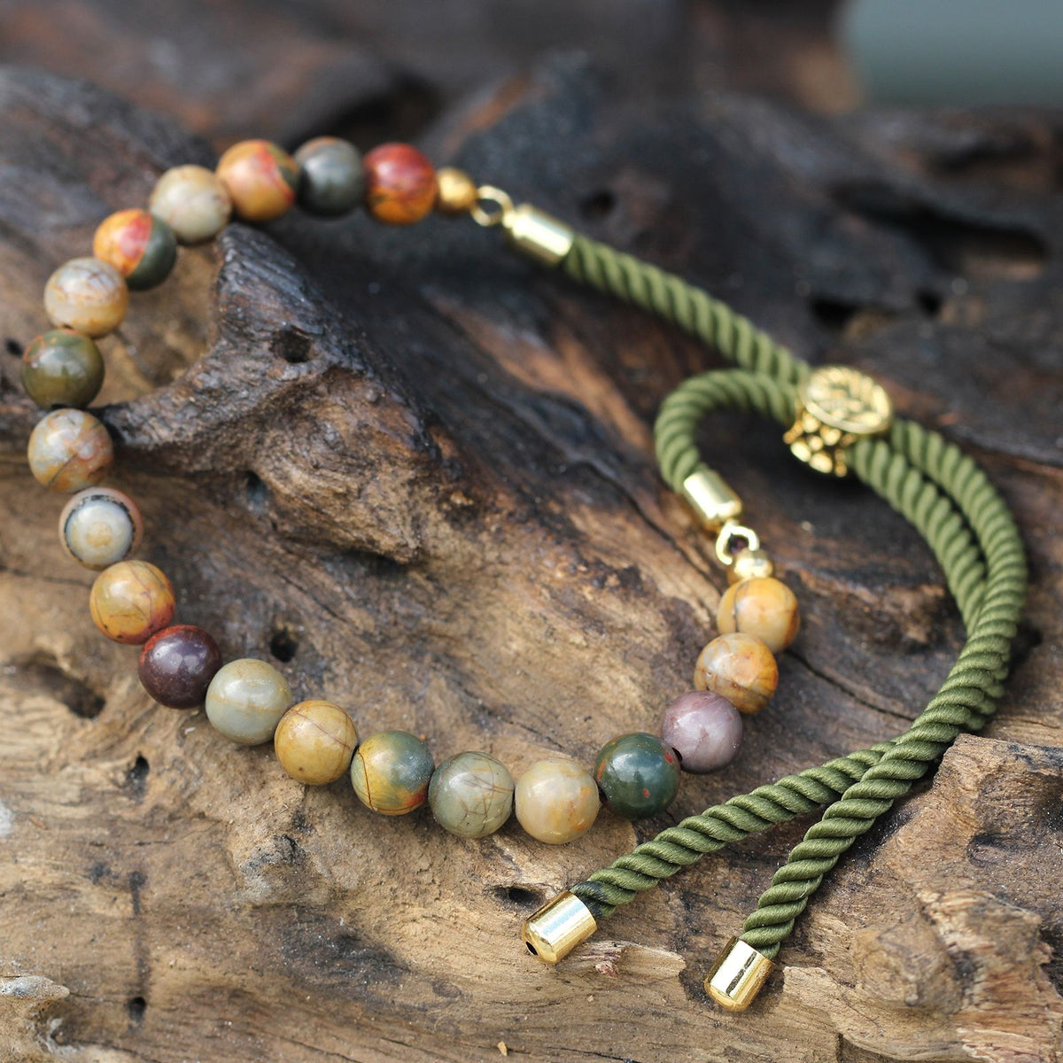 Picasso Jasper Gemstone Bracelet, Gold-Plated Sliding Toggle – view 6
