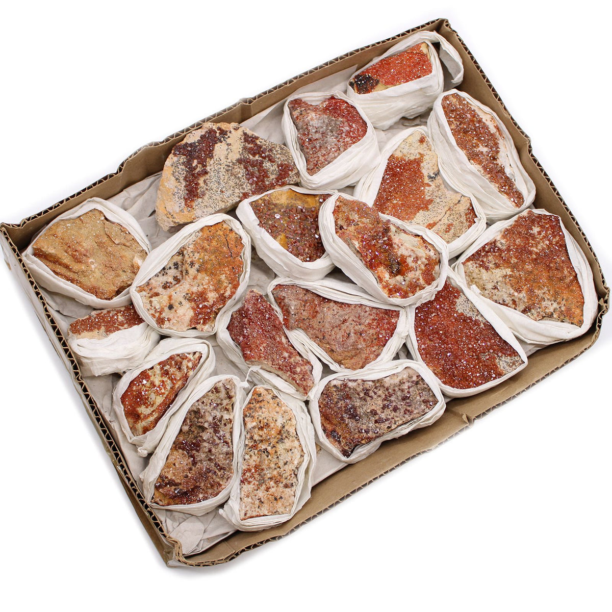 Vanadinite Mineral Specimen Tray, Approx 20 Pieces