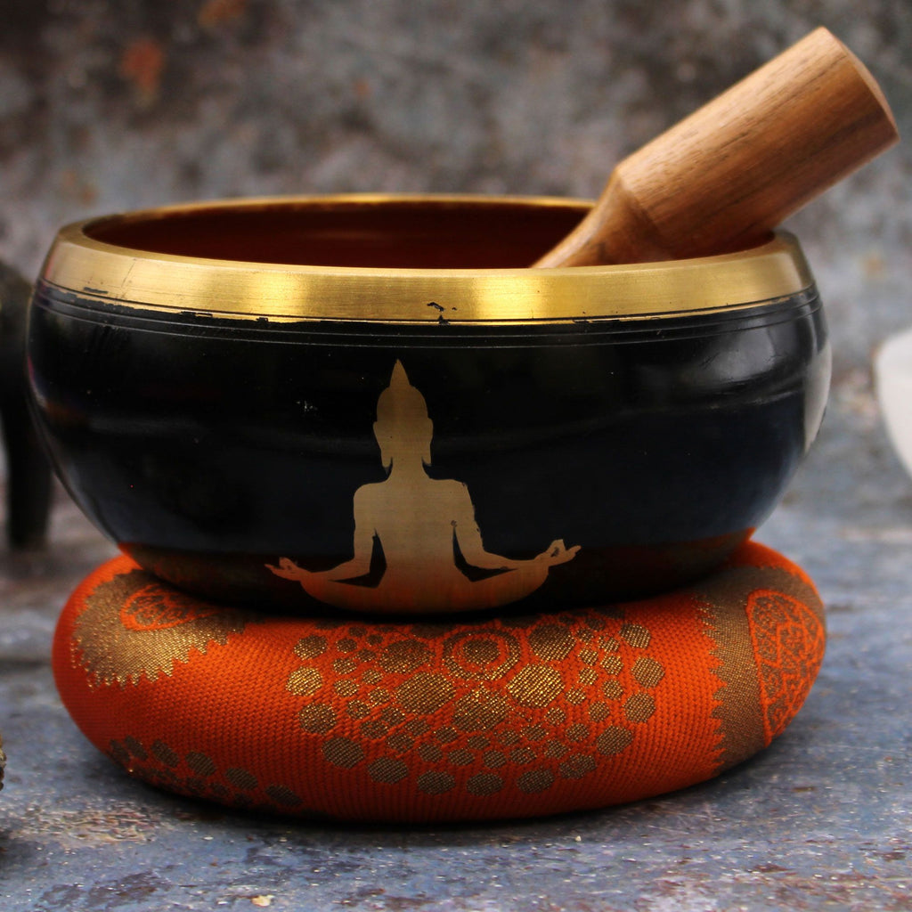 Large Buddha Singing Bowl Set - Black/Orange (14cm) – view 4