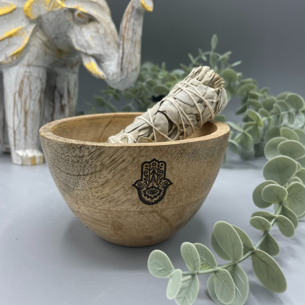 Hamsa Wooden Smudge and Ritual Offering Bowl - 12x7cm – view 3