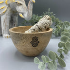 Hamsa Wooden Smudge and Ritual Offering Bowl - 12x7cm – view 3