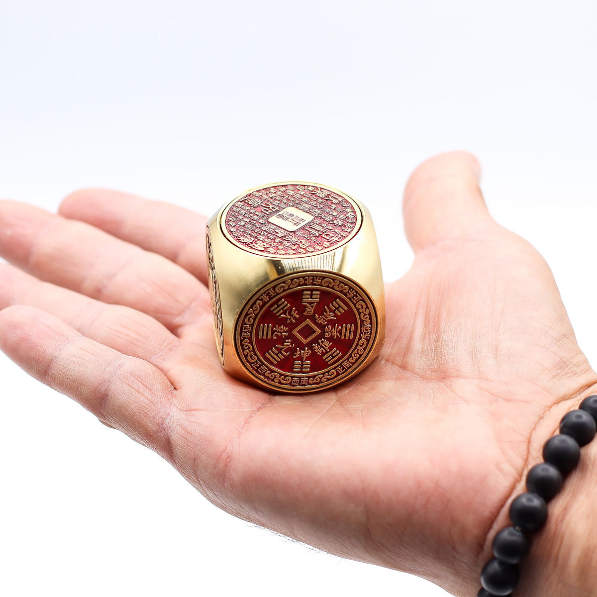Feng Shui Prosperity Cube Spinner, Red and Brass – view 3