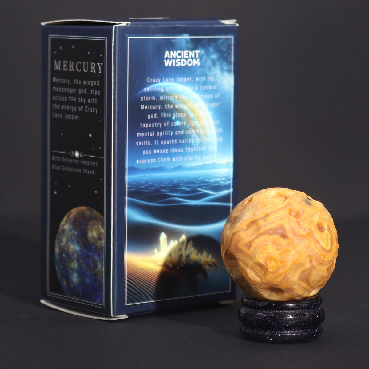 Crazy Lace Jasper Planet on Goldstone Stand - 40mm – view 2