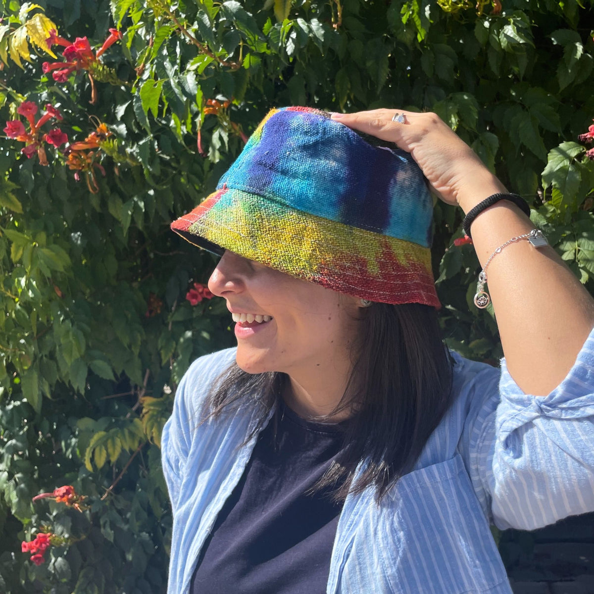 Patched Hemp and Cotton Boho Festival Hat - Tie-Dye