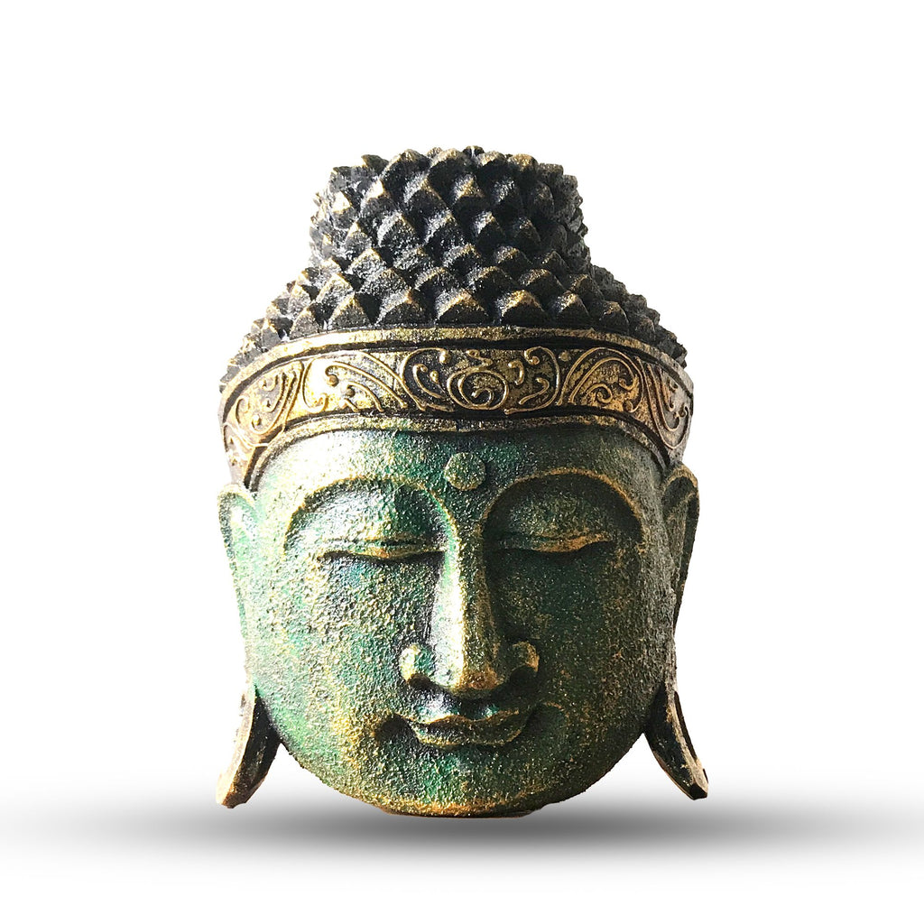 Hand Carved Buddha Head Wall Decor, 25 cm, Green Shine – view 2