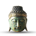 Hand Carved Buddha Head Wall Decor, 25 cm, Green Shine – view 2