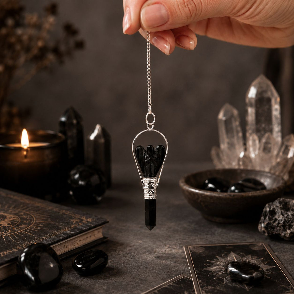 Angel Pendulum with Ring - Black Agate – view 4