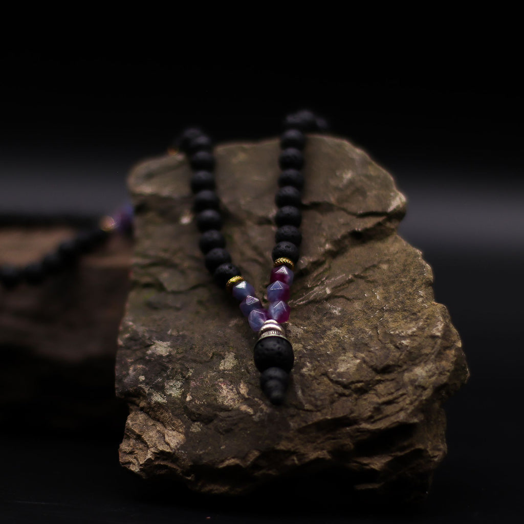 Lava Stone and Amethyst Necklace - Embracing the Dark Side – view 4