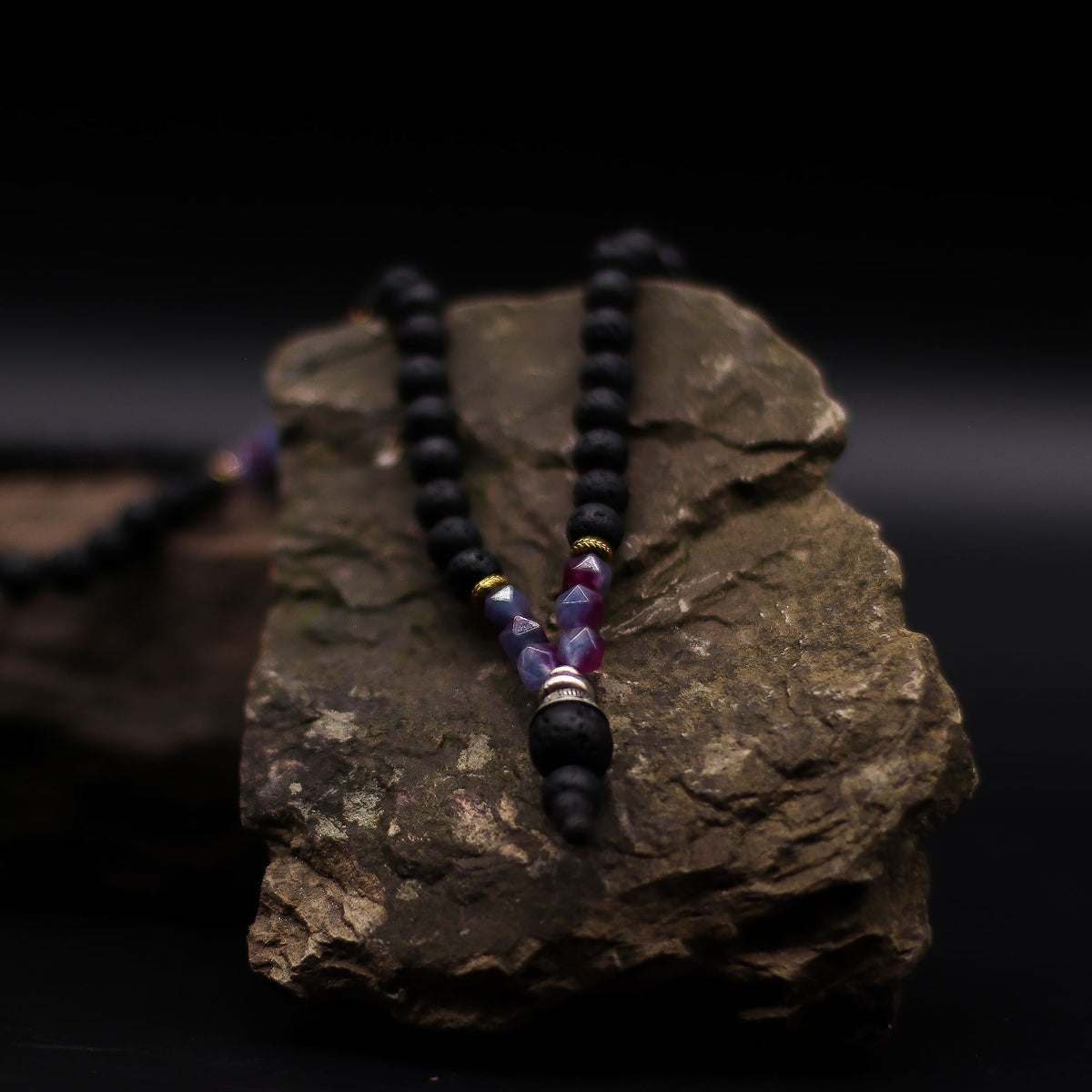Lava Stone and Amethyst Necklace - Embracing the Dark Side – view 4