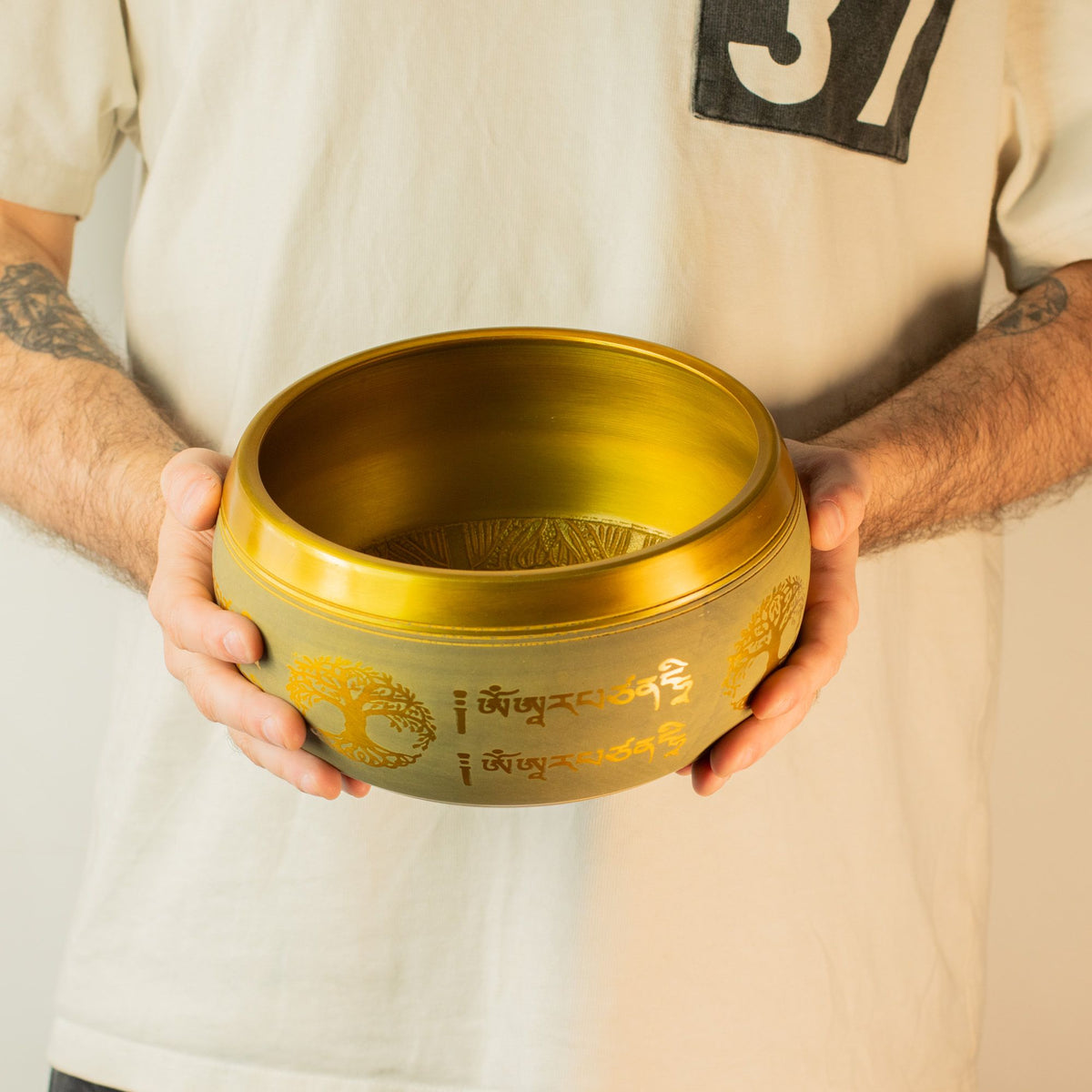 Large Aluminium Singing Bowl - Buddha Tree of Life, Copper (19cm) – view 7