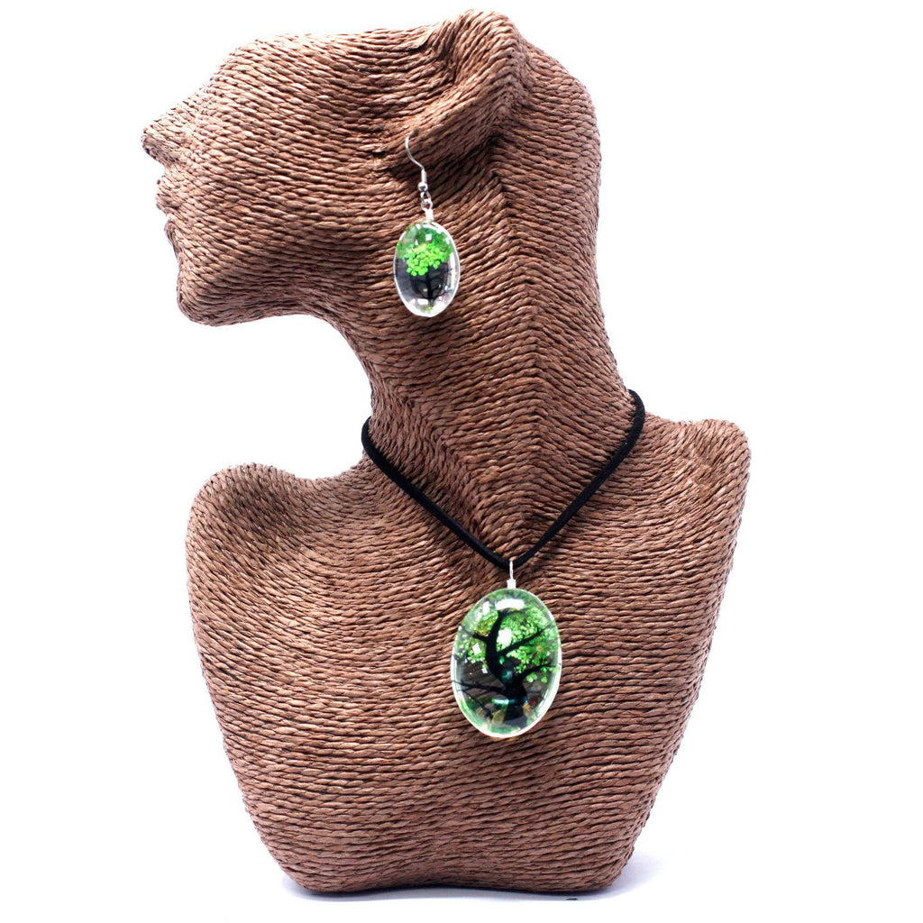 Tree of Life Pressed Flower Jewellery Set - Green – view 2