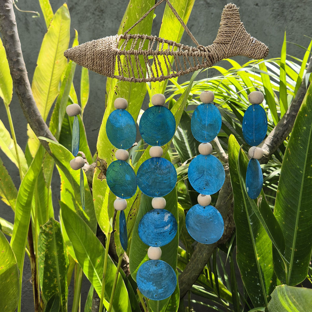 String Fish & Blue Capiz Shell Wind Chime