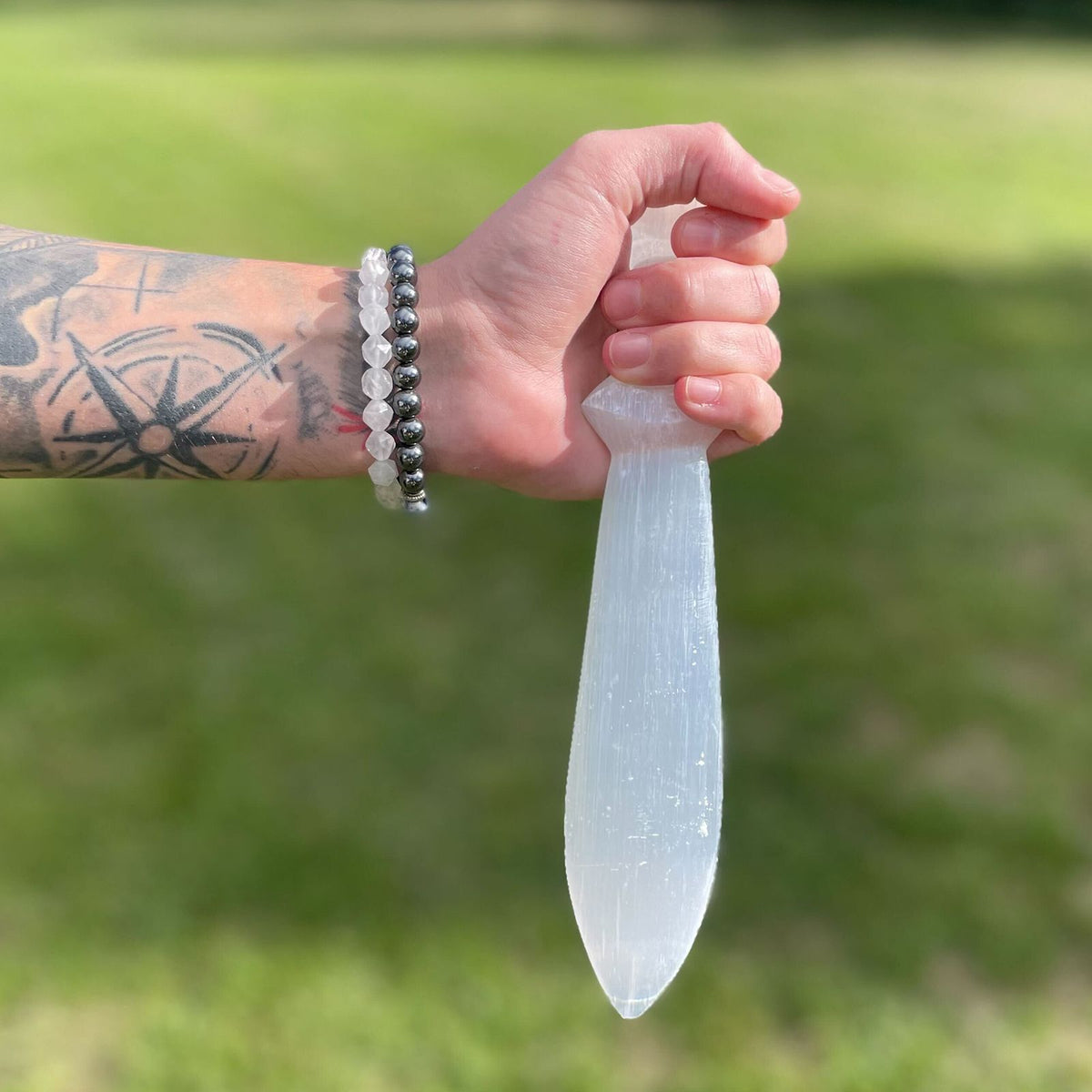 Selenite Ritual Knife, Spiral Handle, 25cm