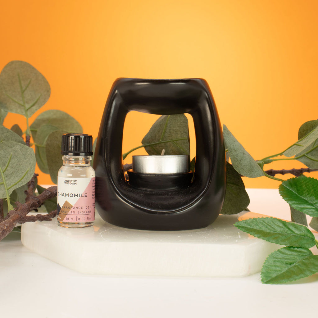 Ceramic Zen Oil Burner - Large Oval Pebble - Matt Black – view 2