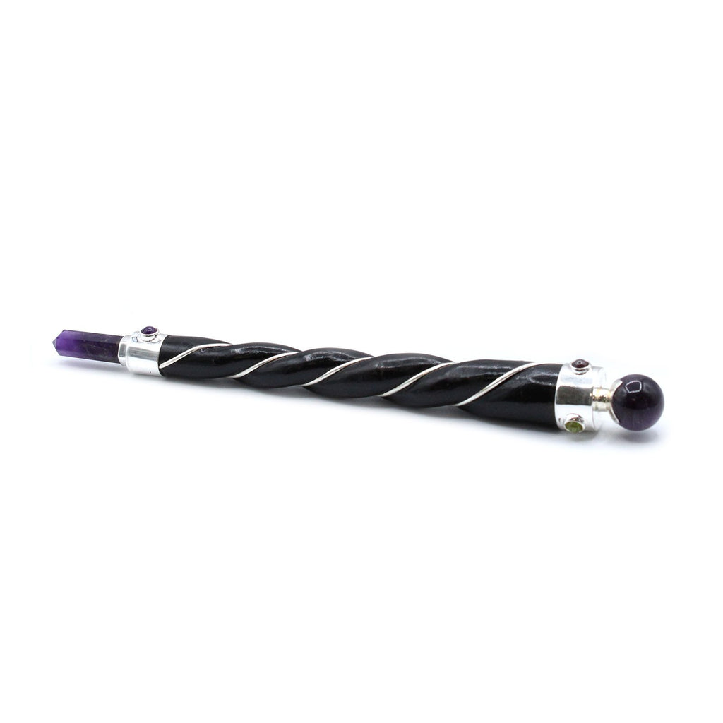 Twisted Healing Wand with Silver Fittings and Amethyst Sphere