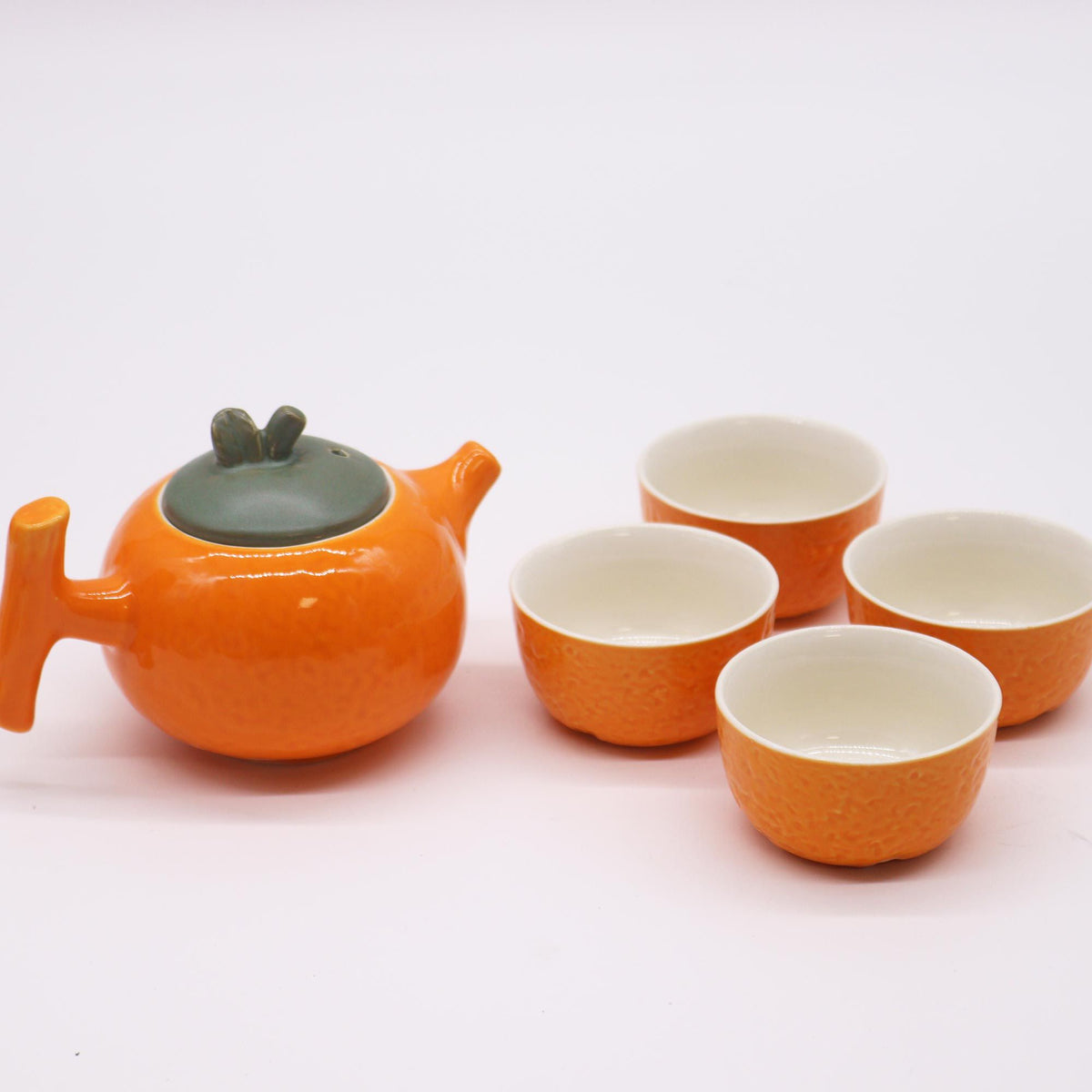 Orange Ceramic Teapot Set - Pot & Four Cups – view 5
