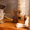 Medium Mango Wood Angel - Gold Wings, 16cm
