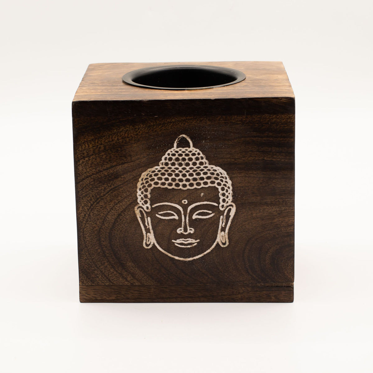 Large Square Mango Wood Oil Burner - Buddha Face – view 2