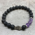 Lava Stone Bracelet with Fish Charm and Amethyst