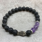 Lava Stone Bracelet with Fish Charm and Amethyst
