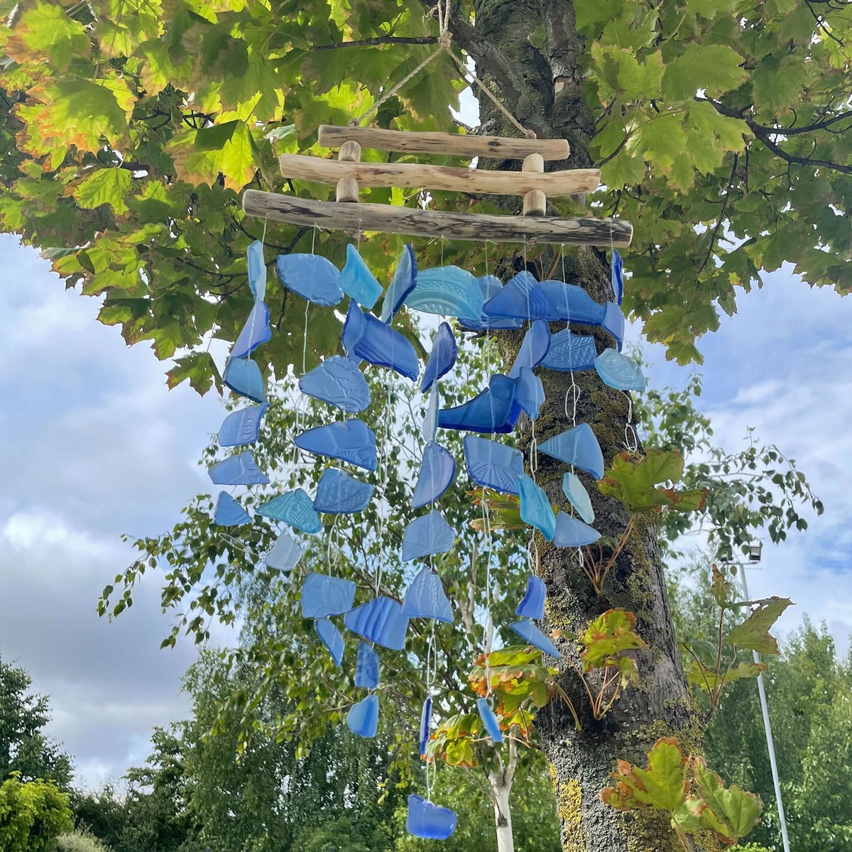 Recycled Glass Wind Chime - Three Sticks, All Blue – view 3