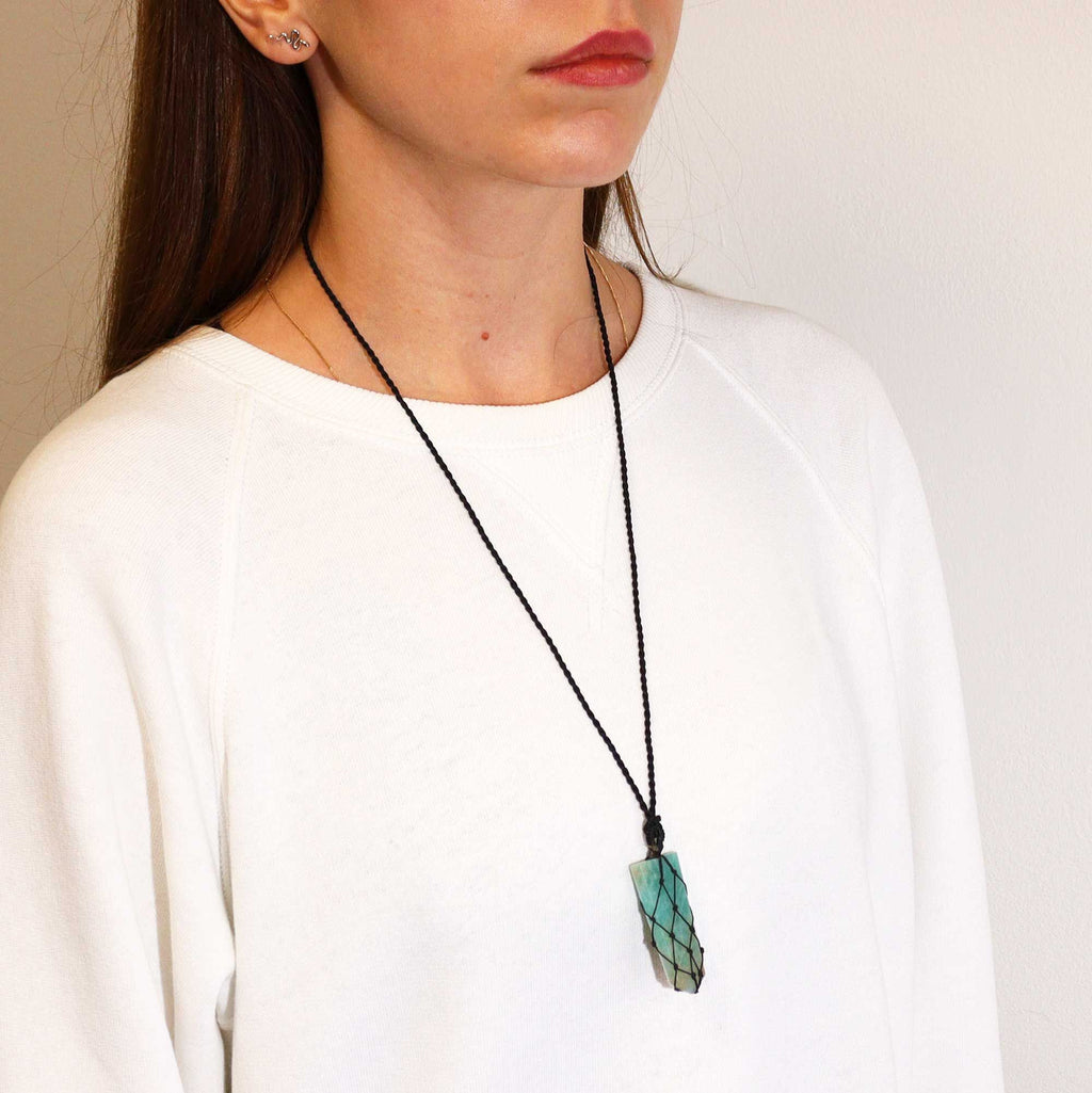 Laced Gemstone Flat Point Pendant - Amazonite – view 2