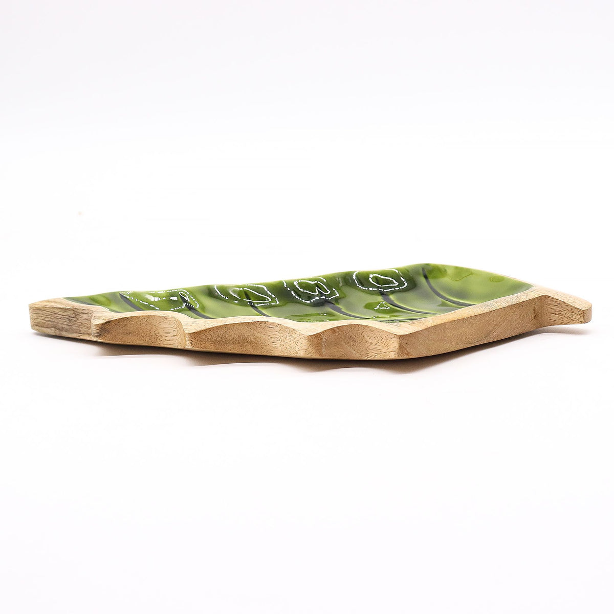 Green Enamel Leaf Wooden Bowl - 33 x 17 cm – view 3