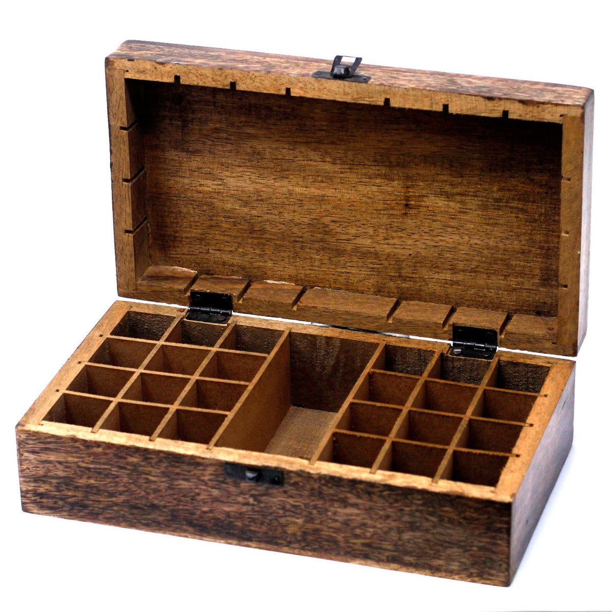 Carved Mango Wood Essential Oil Box - Long, Holds 24 Plus One – view 3