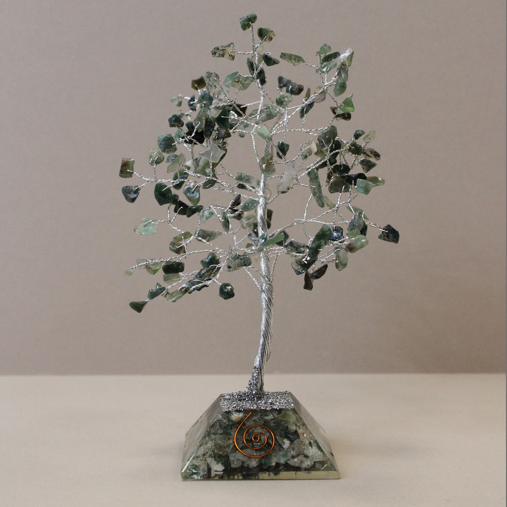 Moss Agate Gemstone Tree with Orgonite Base - 160 Stone