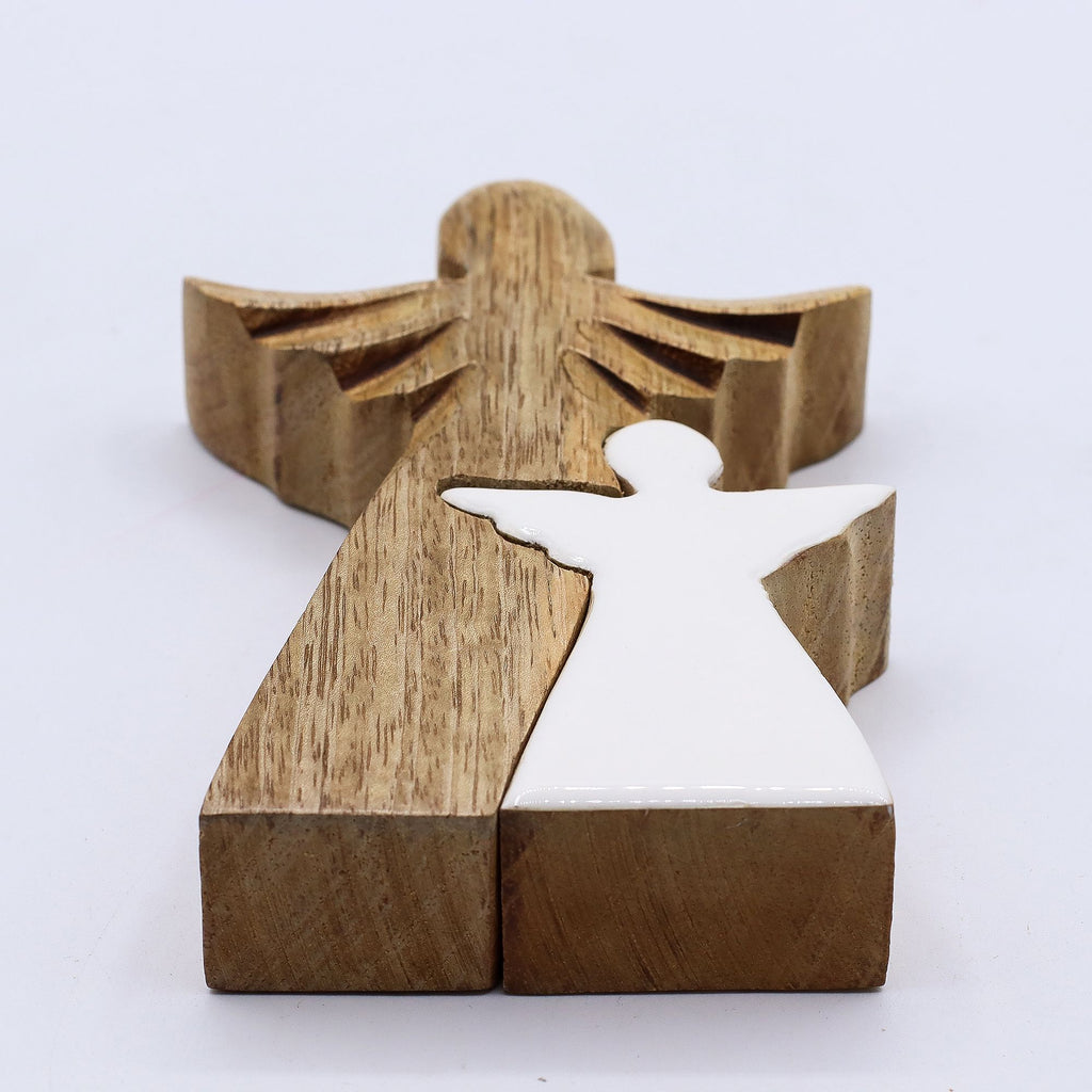 Mango Wood Angel in Angel, White Enamel, 15x2cm – view 8