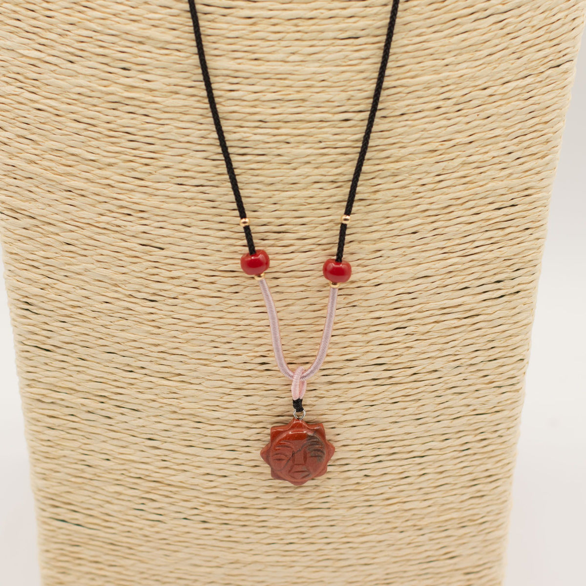 Carnelian Sun Face Cord Necklace Pendant – view 3