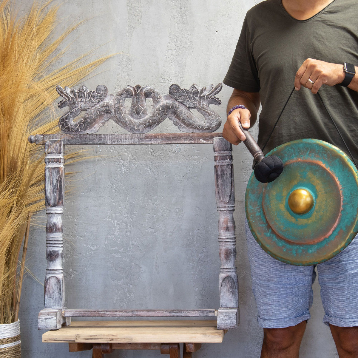 Medium Gong in Greenwash Stand - 35cm – view 3
