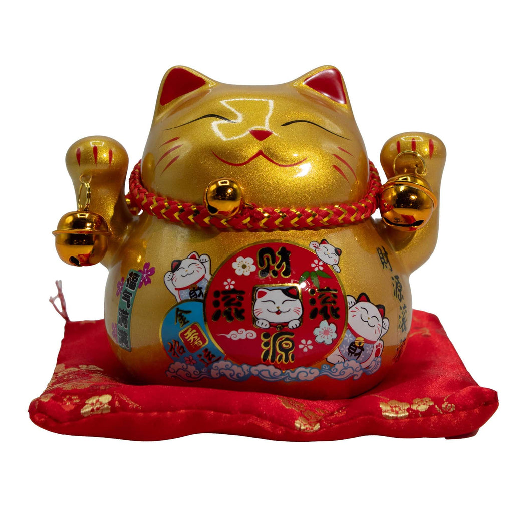 Money Cat Coin Bank on Cushion - Gold – view 3