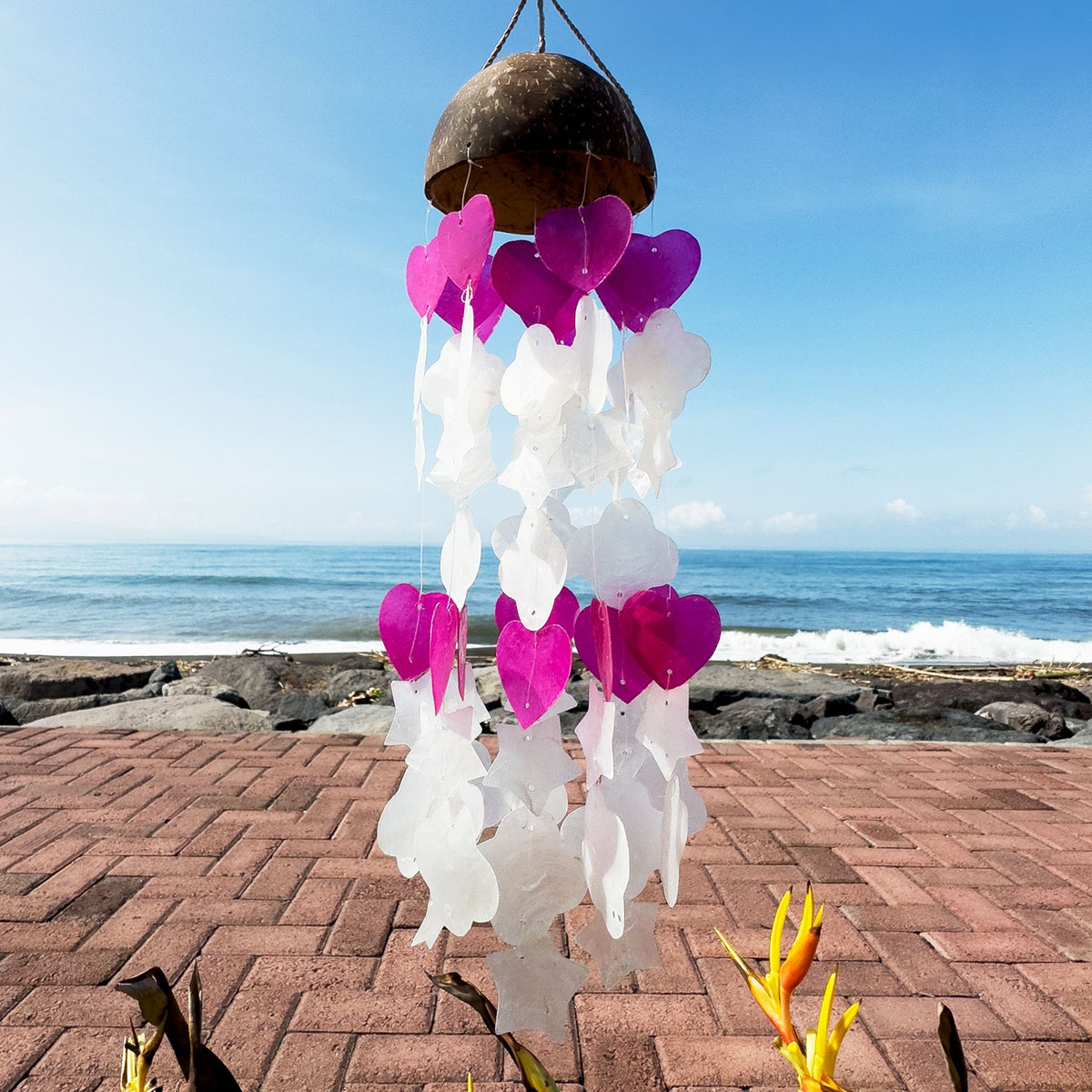 Coconut & Capiz Shell Wind Chime, Mixed Shapes, 35cm – view 3