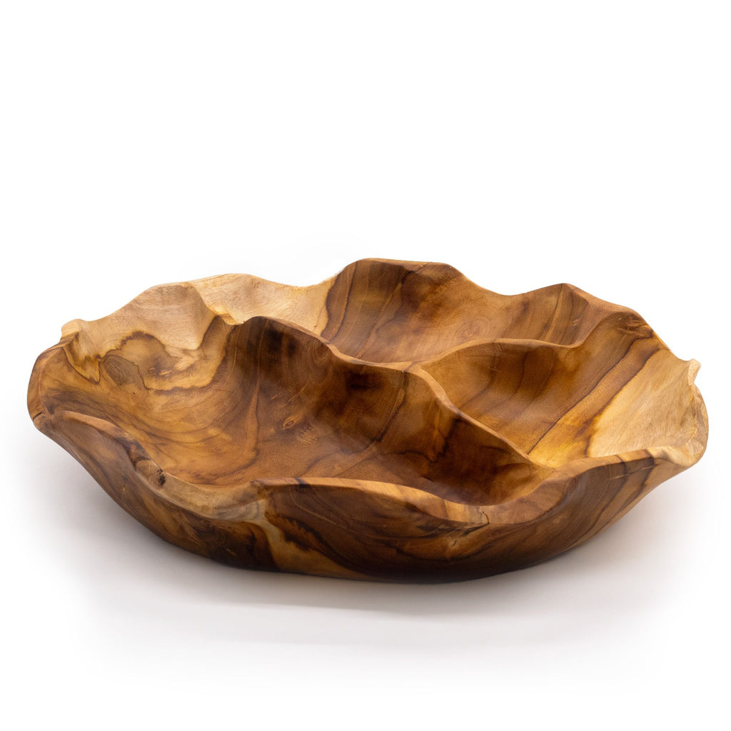 Smooth Round Teak Fruit Bowl, Three Sections 30cm – view 2