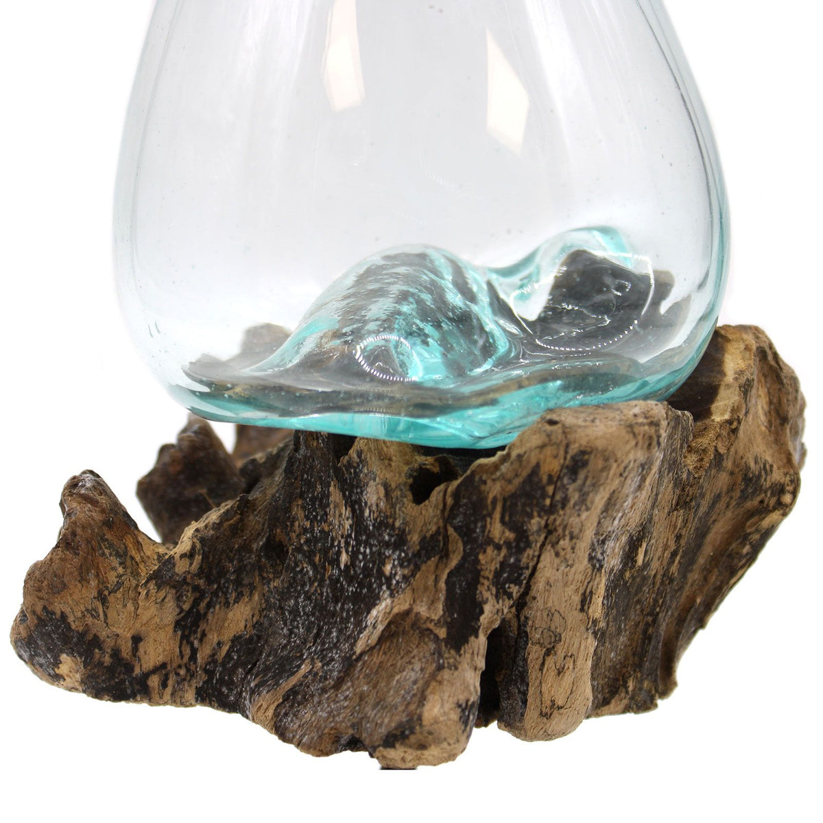 Molten Glass Bowl on Wood with Stand - Medium